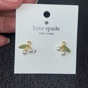 New Kate Spade Cherie Gold-Tone Pavé & Imitation Pearl Cherry Stud Earrings